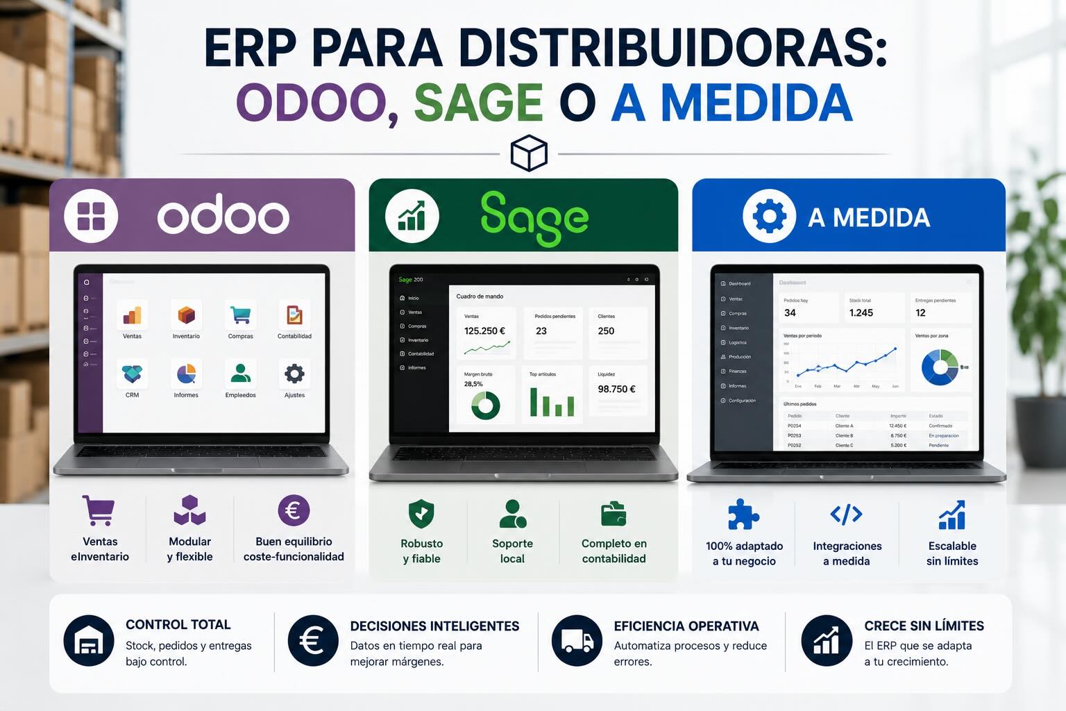 ERP para distribuidoras: Odoo, Sage o a medida